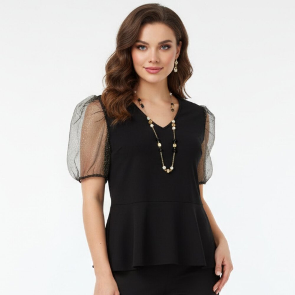 Nwt LOVE X DESIGN Black/Gold Dots Puffy Short Sleeve Evening Blouse Top Sz 1X